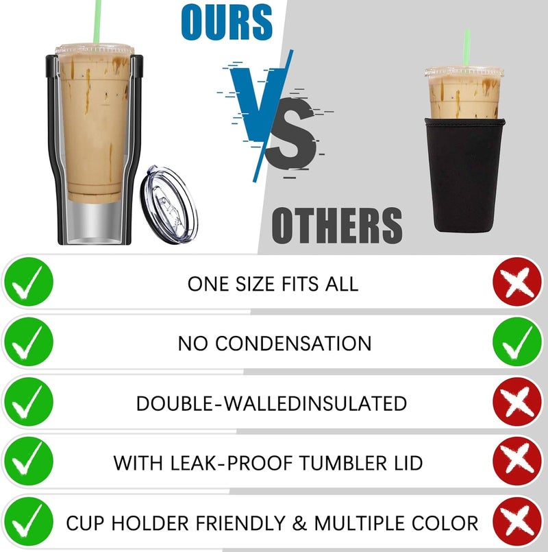 Niceyos Universal Iced Coffee Sleeve - Upgraded Double Wall Reusable Stainless Steel Holder Sleeves Insulator for Cold Drinks Fits Starbucks Dunkin Donuts McDonalds Small Medium Large Cups (Black) - Image 4